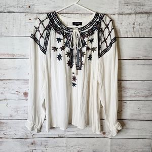 RD & Koko Anthropologie Boho White Embroidered Gauzy Top...size Medium